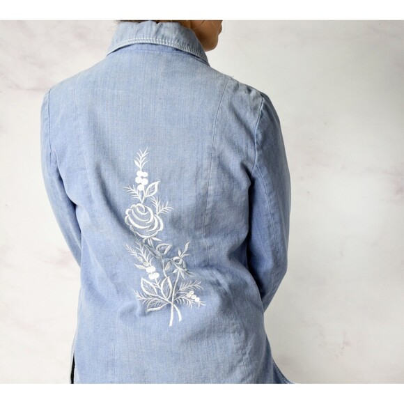1970s Embroidered Denim Jacket Size Small - Medium 70s Snap Front Jean Jacket - Picture 5 of 6